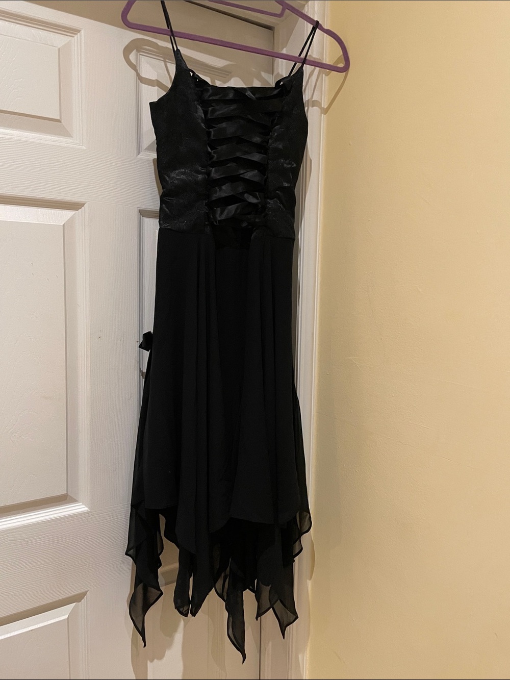 Black Fairycore Corset Dress Handkerchief Hem Goth Prom Party Dress